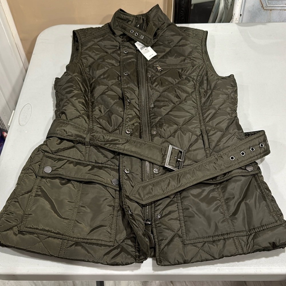 Olive Quilted Vest with Belt